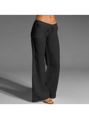 Keten Günlük Yazlık Rahat Kesim Kadın Pantolon