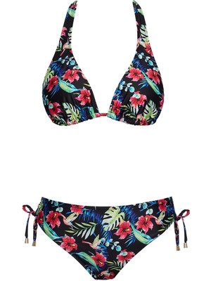 Sailor Moda Kalın Askılı Üçgen Bikini Takım Çiçek Desenli %80 Polyamide Kadın Plaj Modası