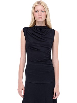 Perspective Dantes Slim Fit Standart Boy Takma Kol Bisiklet Yaka Siyah Bluz