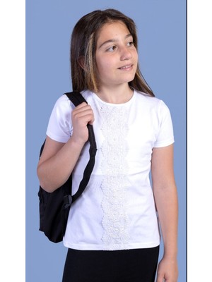 Toontoy Kız Çocuk Dantelli Okul Tişört