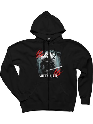 The Witcher Season 2 Geralt Moon Siyah Fermuarlı Kapşonlu Sweatshirt