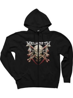 Megadeth Skull Siyah Fermuarlı Kapşonlu Sweatshirt