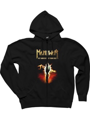 Manowar 40TH Anniversary Tour 2021 Siyah Fermuarlı Kapşonlu Sweatshirt