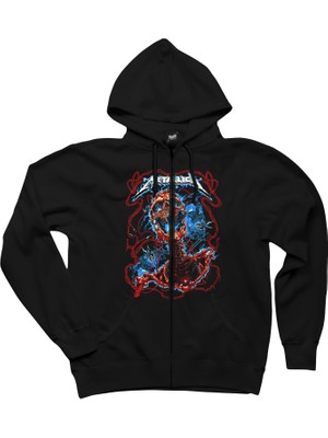 Metallica Lightning Skull Siyah Fermuarlı Kapşonlu Sweatshirt