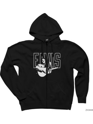 Elvis Presley Guitar Siyah Fermuarlı Kapşonlu Sweatshirt