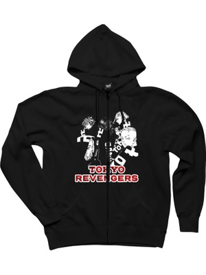 Tokyo Revengers Characters Siyah Fermuarlı Kapşonlu Sweatshirt