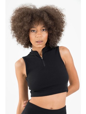 Maraton SlimFit Kadın Balıkçı Yaka  Siyah Crop Top