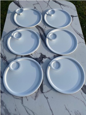 2 Model 6'lı Beyaz Yuvarlak Tepsi ve 6'lı Beyaz Makaronluk Kahve ve Pasta Servisi Sunum Tepsisi