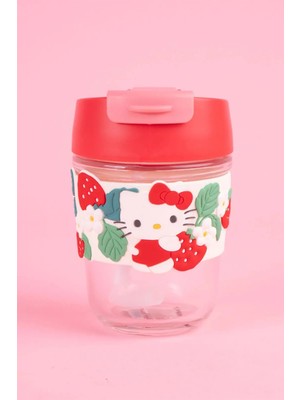 Sanrio Lisanslı Pipetli Mini Cam Şişe (350ML) - Hello Kitty