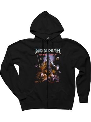 Z zepplin Megadeth Cyber Army Siyah Fermuarlı Kapşonlu Sweatshirt