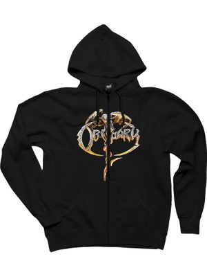 Z zepplin Obituary Dragon Siyah Fermuarlı Kapşonlu Sweatshirt