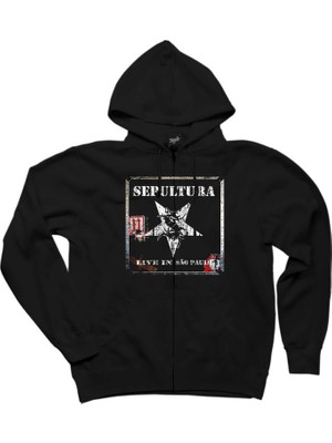 Z zepplin Sepultura Live In Sao Paulo Siyah Fermuarlı Kapşonlu Sweatshirt