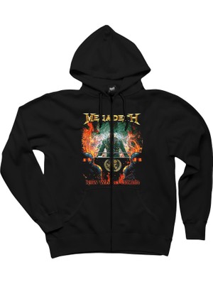 Z zepplin Megadeth New Order World Siyah Fermuarlı Kapşonlu Sweatshirt