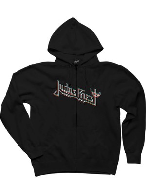 Z zepplin Judas Priest Logo 2 Siyah Fermuarlı Kapşonlu Sweatshirt