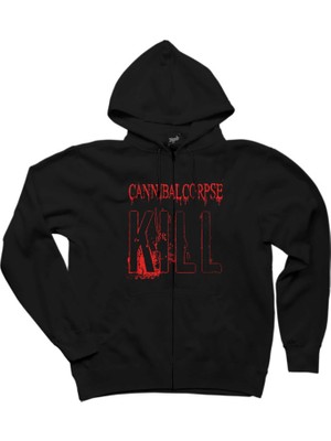 Z zepplin Cannibal Corpse Kill Siyah Fermuarlı Kapşonlu Sweatshirt