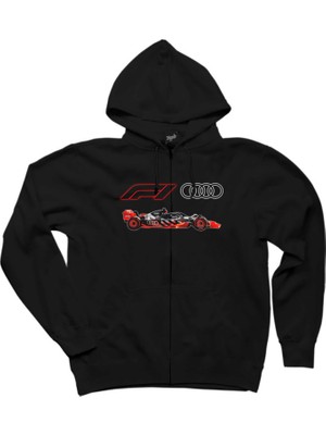 Z zepplin F1 Audi Logo Car Siyah Fermuarlı Kapşonlu Sweatshirt