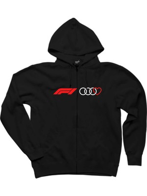 Z zepplin F1 Audi Love Siyah Fermuarlı Kapşonlu Sweatshirt