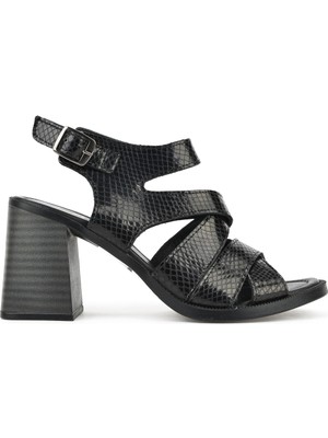 Ziya, Kadın Hakiki Deri Topuklu Sandalet 151992Z54013 Siyah