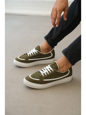 BA0351 Boa Bağcıklı Deri Tozu Günlük Yeşil Renk Spor Ayakkabı