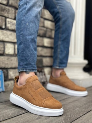 BOA Ba0307 Boa Kalın Süet Yüksek Taban Çift Bant Taba Beyaz Erkek Ayakkabı