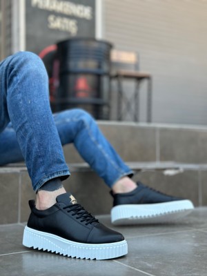 BA8104 Boa Yüksek Taban Siyah Cilt Bağcıklı Erkek Ayakkabı