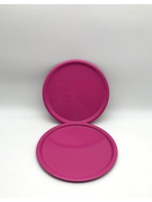 2'li Metal Pembe Tek Kişilik Dekoratif Çay, Kahve ve Pasta Servisi Sunum Tepsisi 23 cm