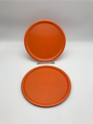 2'li Metal Turuncu Tek Kişilik Dekoratif Çay, Kahve ve Pasta Servisi Sunum Tepsisi 23 cm