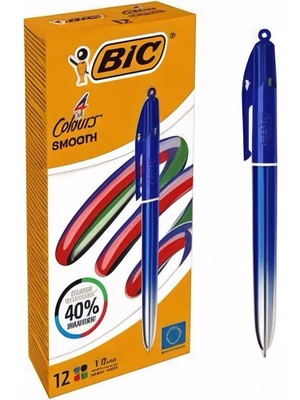 Bic 4 Colours Smooth Metalik Lacivert Gövdeli 4 Renkli Tükenmez Kalem 12'li ( 1 Paket )