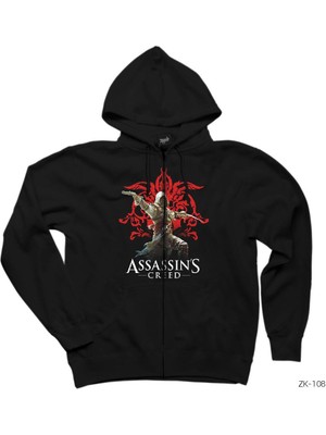 Assassins Creed 3 Siyah Fermuarlı Kapşonlu Sweatshirt