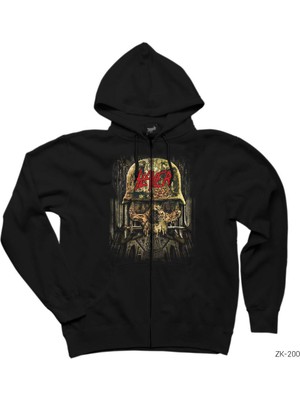 Slayer Siyah Fermuarlı Kapşonlu Sweatshirt