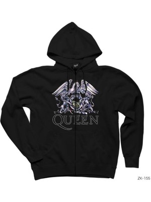 Queen Crow Siyah Fermuarlı Kapşonlu Sweatshirt