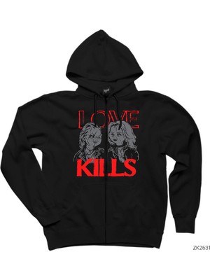 Chucky Love Kills Siyah Fermuarlı Kapşonlu Sweatshirt