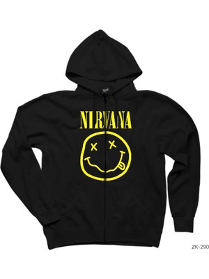 Nirvana Logo Siyah Fermuarlı Kapşonlu Sweatshirt