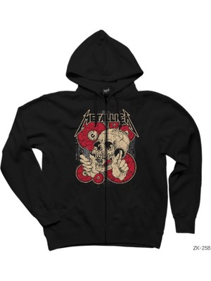 Metallica Skull Battery Siyah Fermuarlı Kapşonlu Sweatshirt