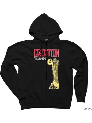 LED Zeppelin Siyah Fermuarlı Kapşonlu Sweatshirt