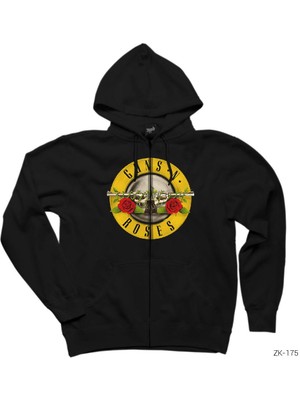 Guns N Roses Siyah Fermuarlı Kapşonlu Sweatshirt