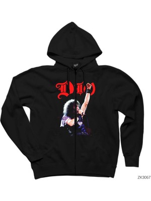 Dio We Rock Siyah Fermuarlı Kapşonlu Sweatshirt