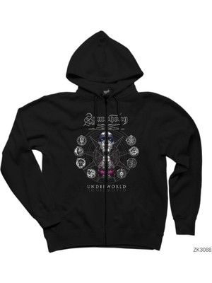 Symphony x Underworld Siyah Fermuarlı Kapşonlu Sweatshirt