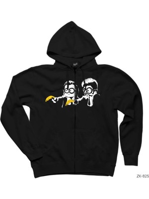 Minion Fiction Siyah Fermuarlı Kapşonlu Sweatshirt