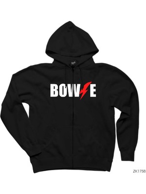 David Bowie Logo Siyah Fermuarlı Kapşonlu Sweatshirt