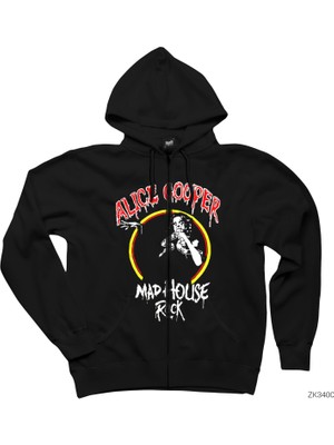 Alice Cooper Mad House Siyah Fermuarlı Kapşonlu Sweatshirt
