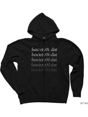 Mr. Robot FSOCIETY00.DAT Siyah Fermuarlı Kapşonlu Sweatshirt