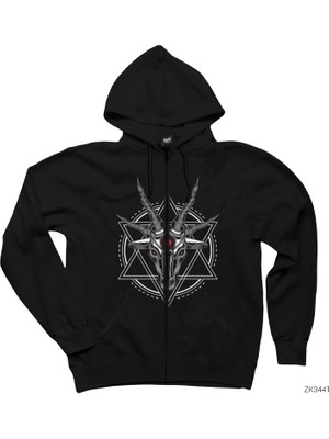 Baphomet Goat Head Siyah Fermuarlı Kapşonlu Sweatshirt