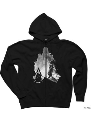 Assassins Creed Dark City Siyah Fermuarlı Kapşonlu Sweatshirt