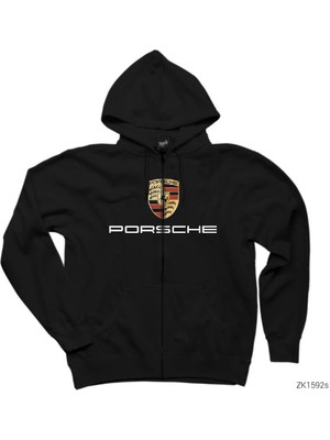 Porsche Siyah Fermuarlı Kapşonlu Sweatshirt