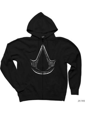 Assassins Creed Logo Dark Siyah Fermuarlı Kapşonlu Sweatshirt