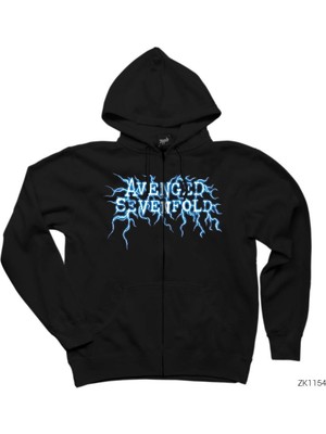 Avenged Sevenfold Lighting Logo Siyah Fermuarlı Kapşonlu Sweatshirt