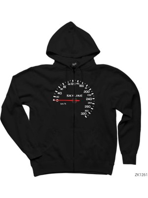 Nissan Skyline Speedmeter Siyah Fermuarlı Kapşonlu Sweatshirt