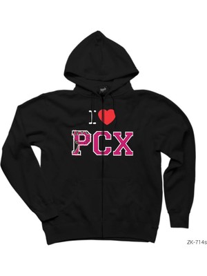 Pcx Love Siyah Fermuarlı Kapşonlu Sweatshirt
