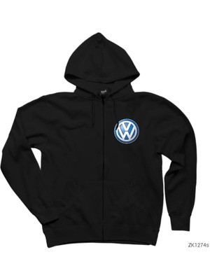 Volkswagen Logo Siyah Fermuarlı Kapşonlu Sweatshirt